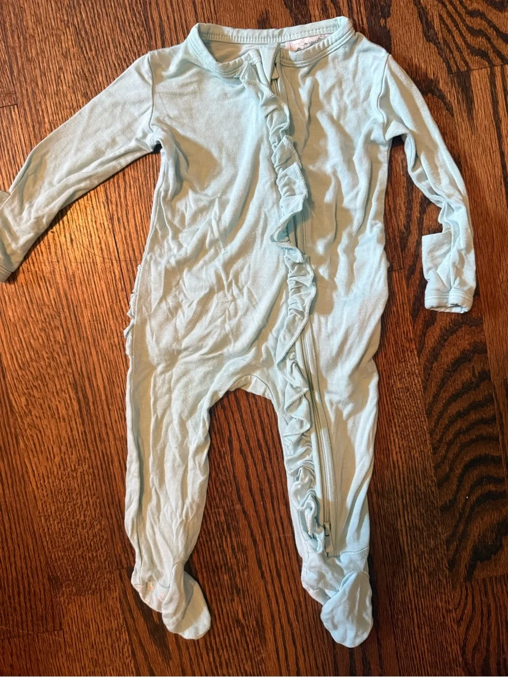 Posh Peanut Light Blue Ruffle Footie One-Piece